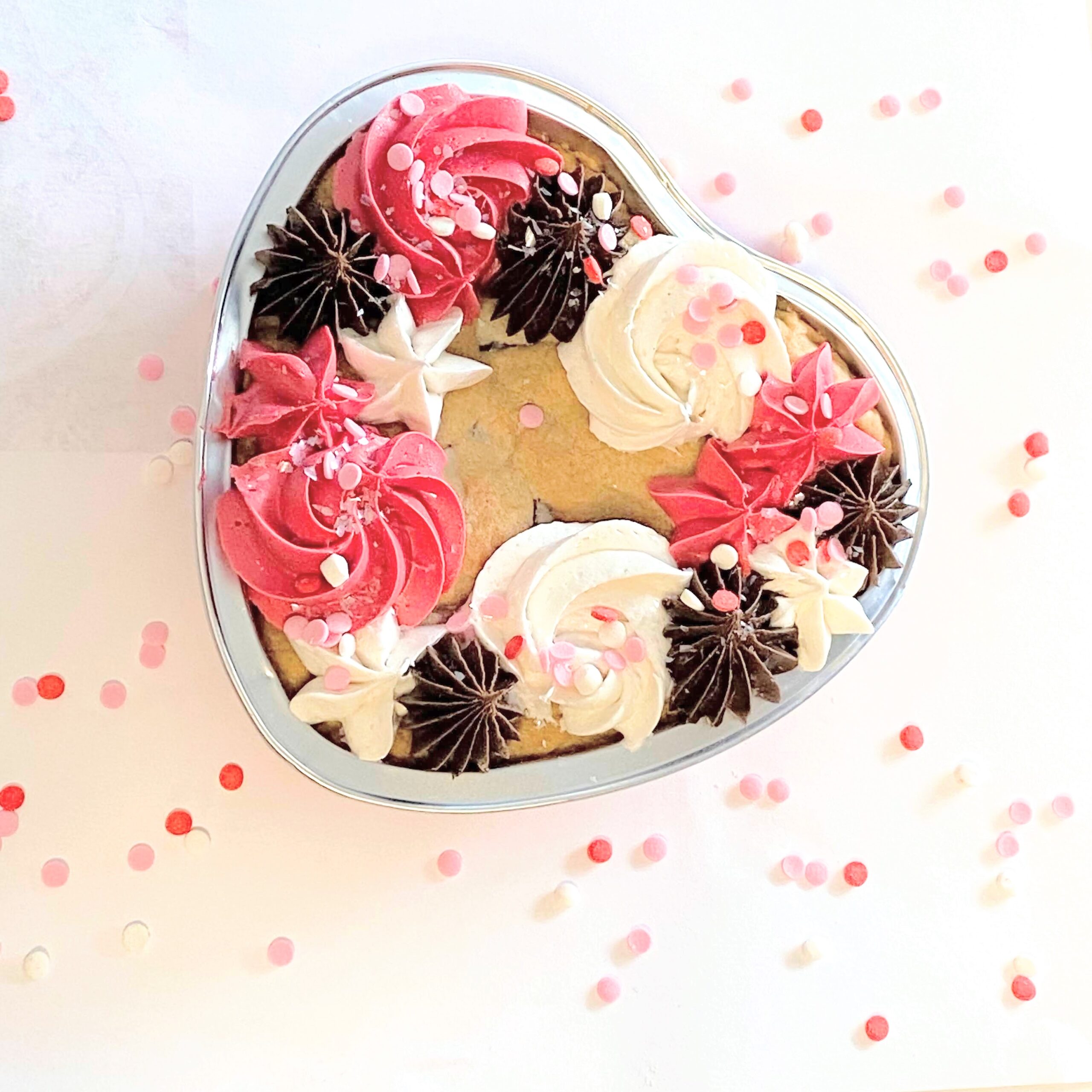 Heart-shaped Chocolate chunk cookie cake