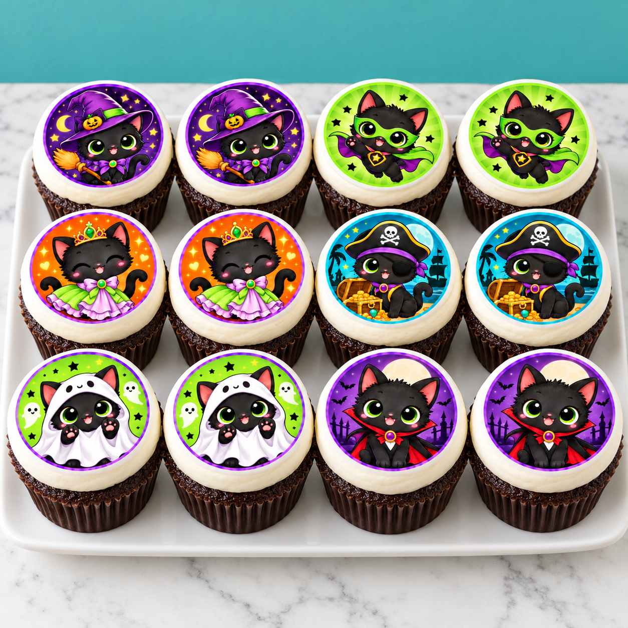 Black Cats in Costume Cupcakes